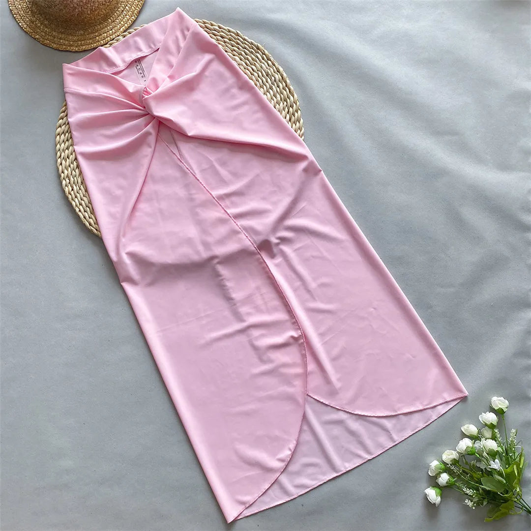 Splicing Knotted Skirt Monokini Dress Pink