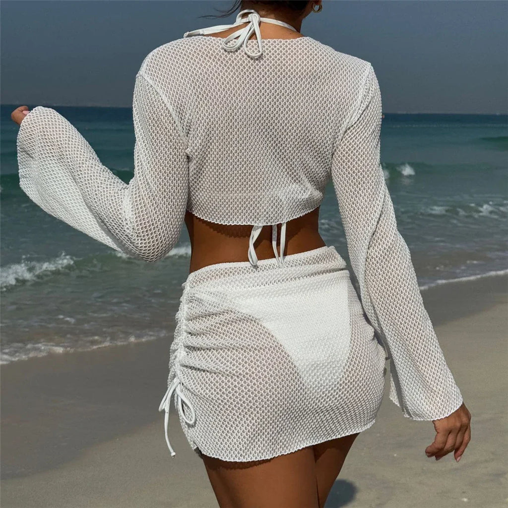 Long Sleeve Halter Bikini Set
