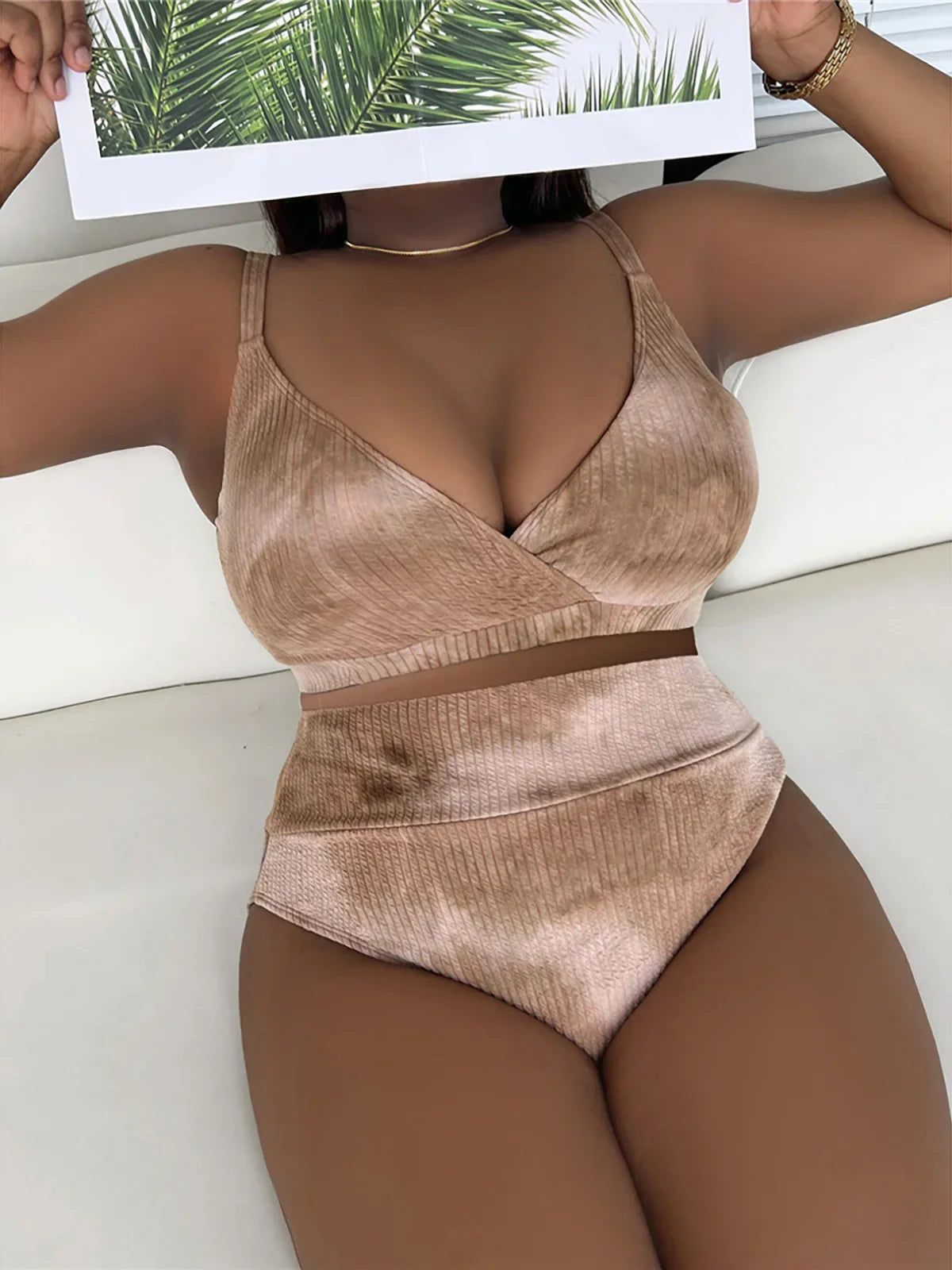 Plus Size Tie Dye Bikini Coffee