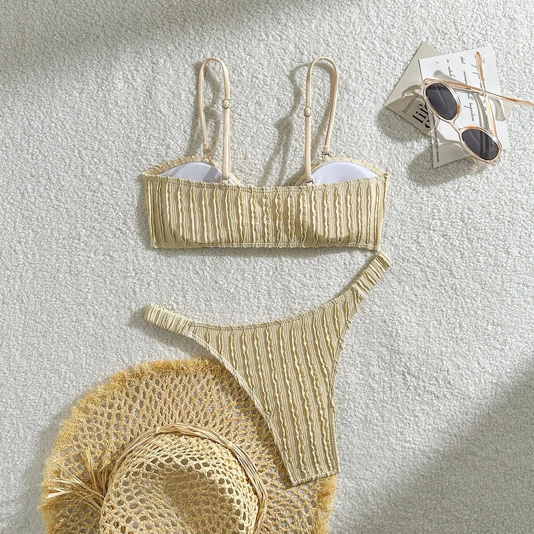 Crinkled Knotted Brazilian Bikini Set