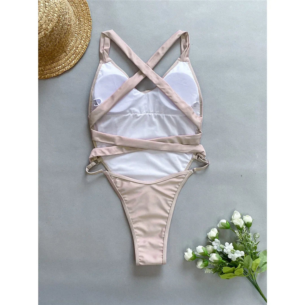 Splicing V Neck Cross Back Monokini