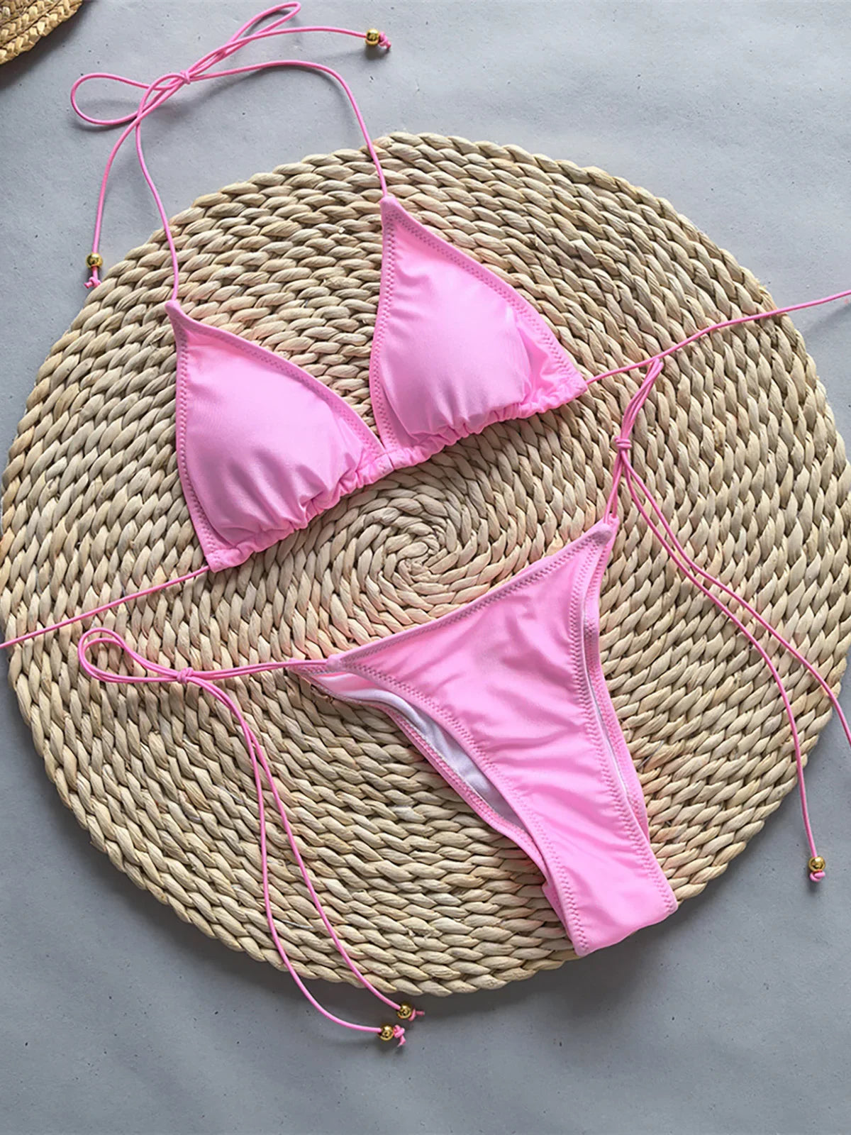Halter Scrunch Butt Bikini Set Pink Bikini