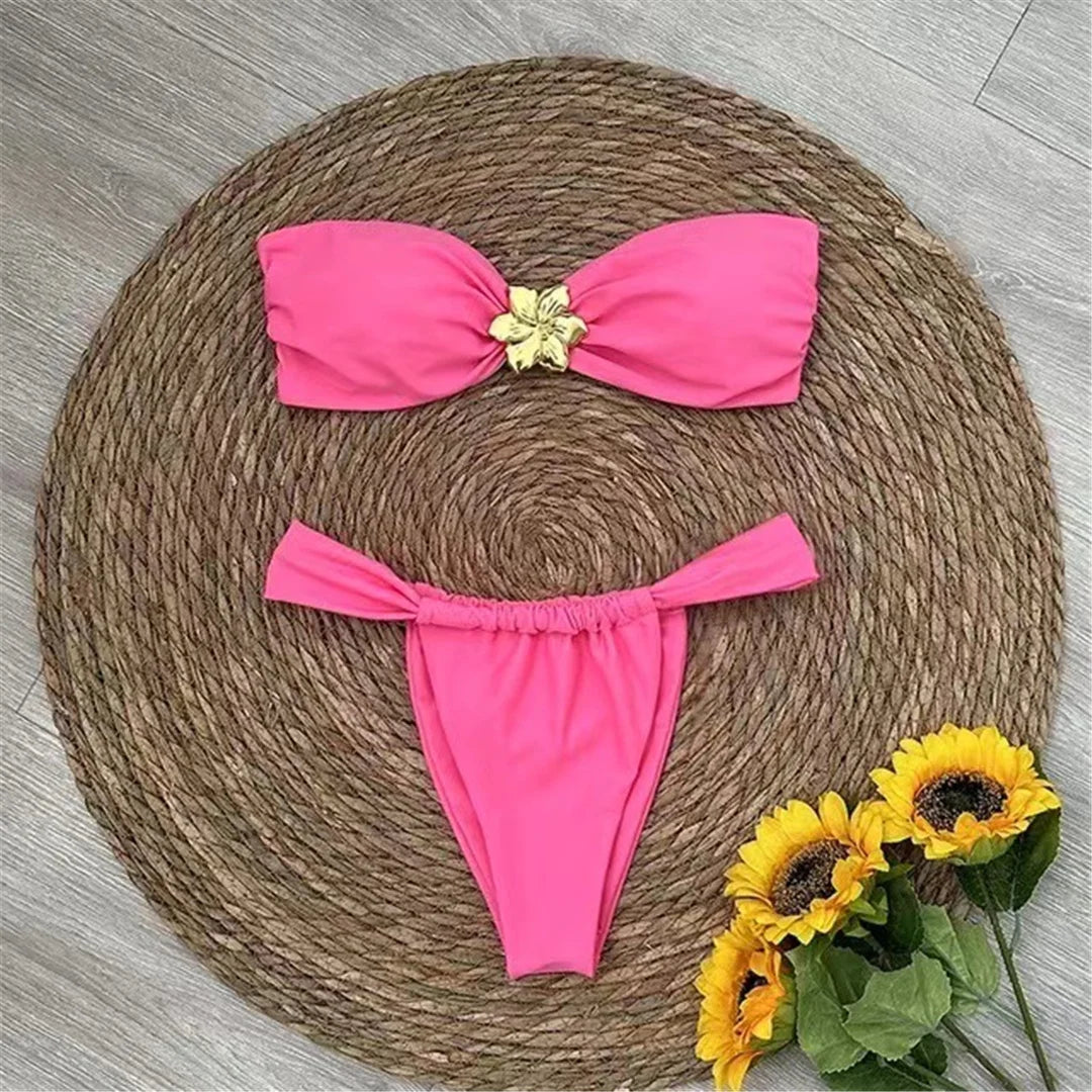 Gold Flower High Leg Bikini