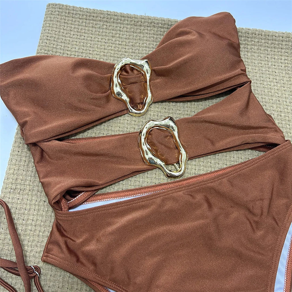 Metal Rings Cut Out One Piece Swimsuit