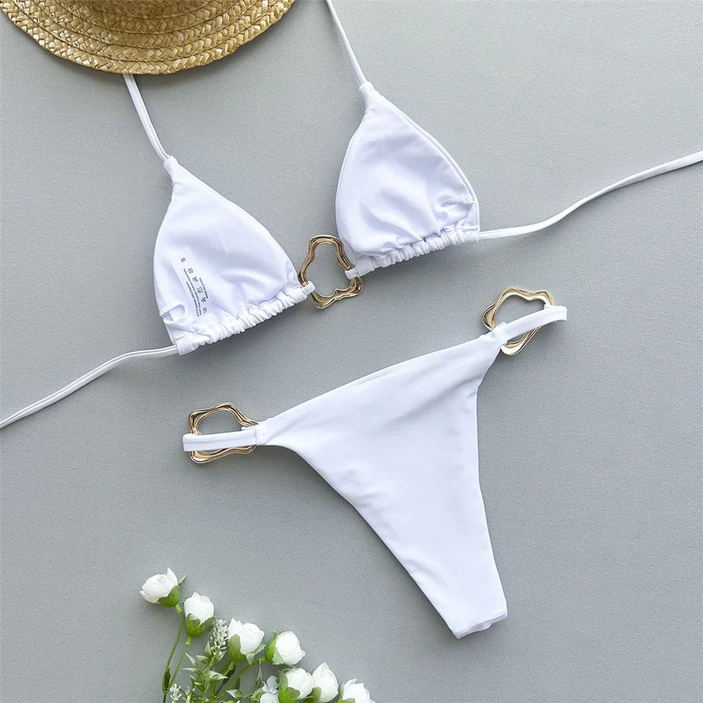 Metal Rings Halter Bikini Set