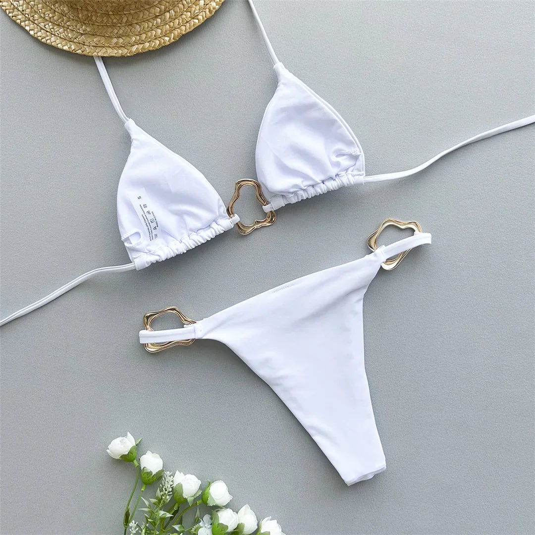 Metal Rings Halter Bikini Set