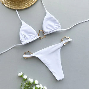 Metal Rings Halter Bikini Set