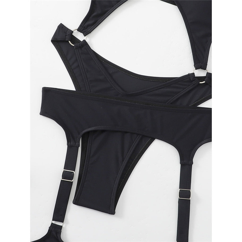 Tummy Cut Out One Piece Swimsuit With Garter