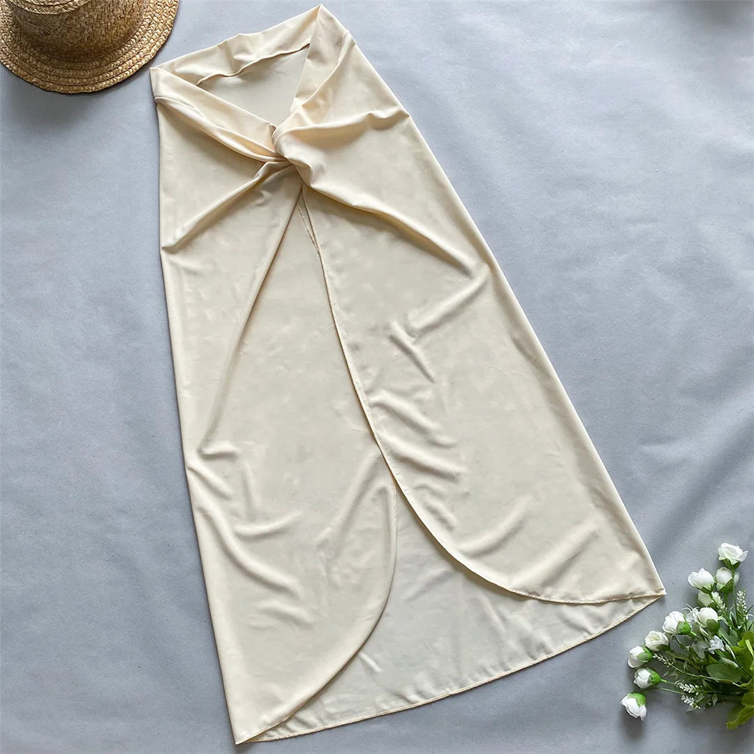 Splicing Knotted Skirt Monokini Dress Brown