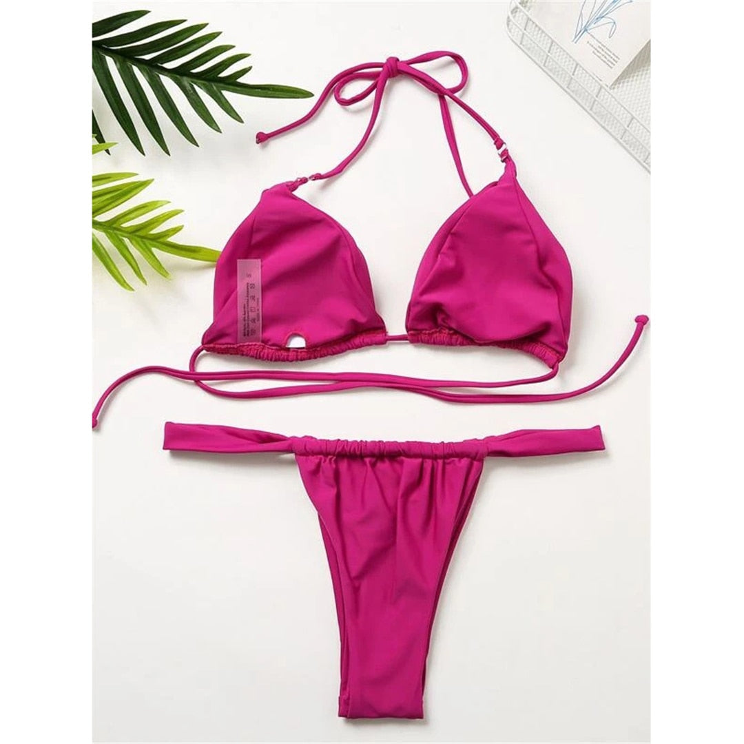 Wrinkled High Cut Thong Bikini