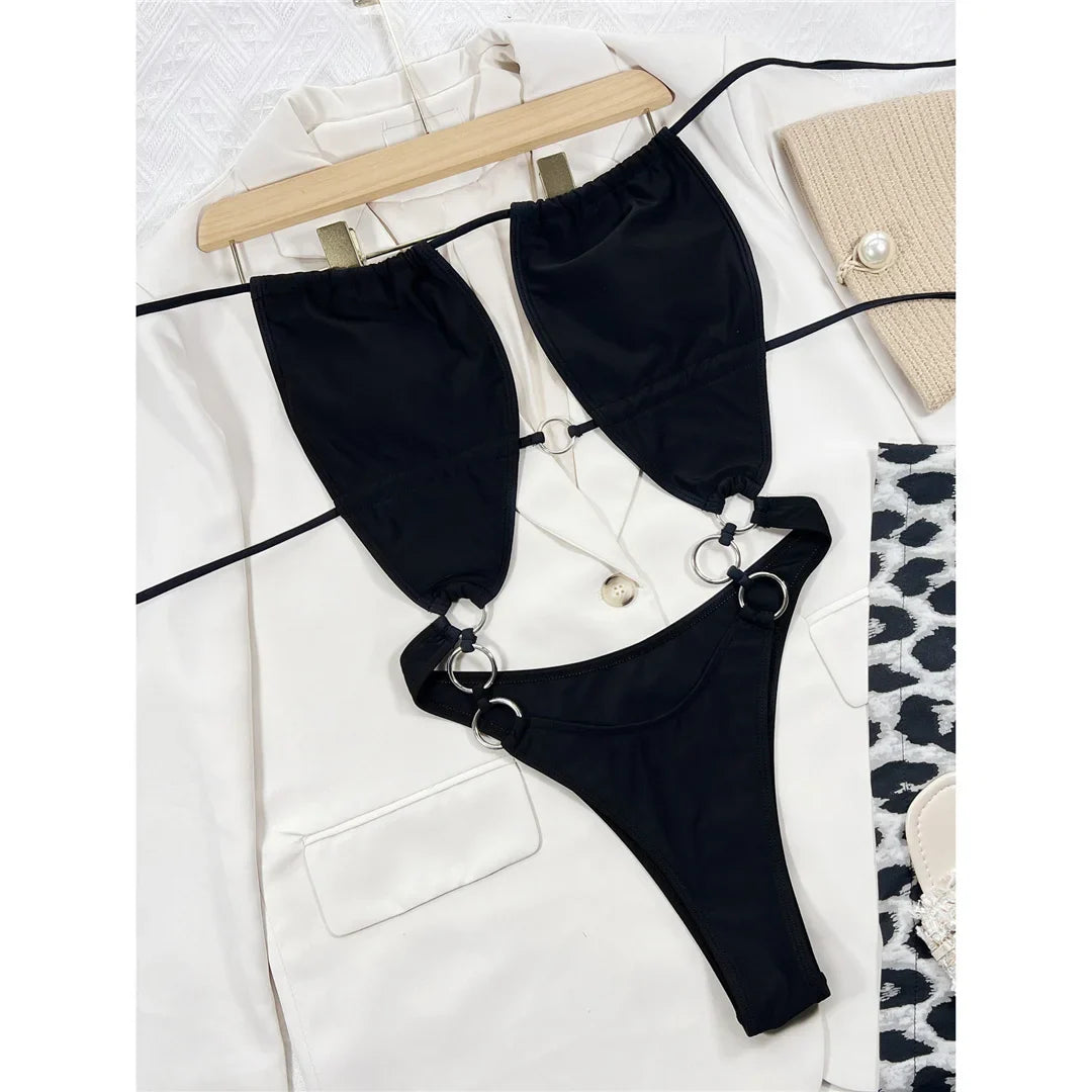 Metal Rings Cut Out Monokini
