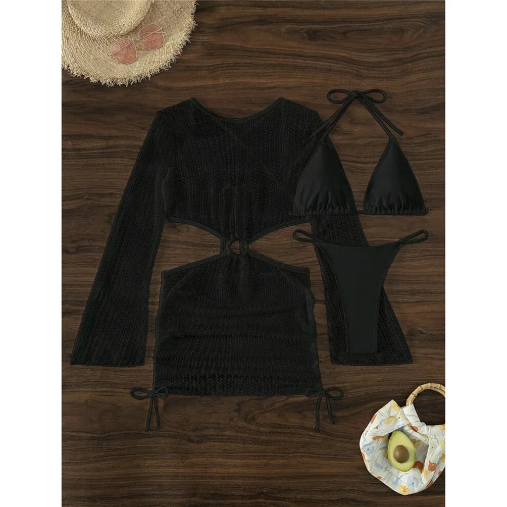 Halter Bikini with Long Sleeve Cover-Up