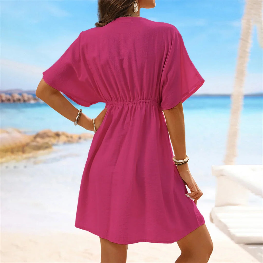 V Neck Lace Beach Tunic Cover-Up
