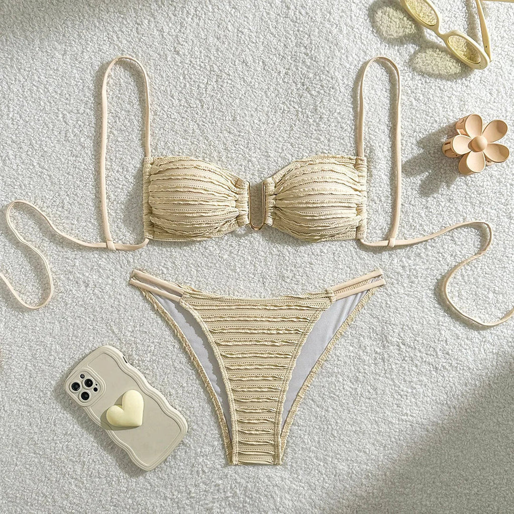 U Neck Crinkled Bikini Set