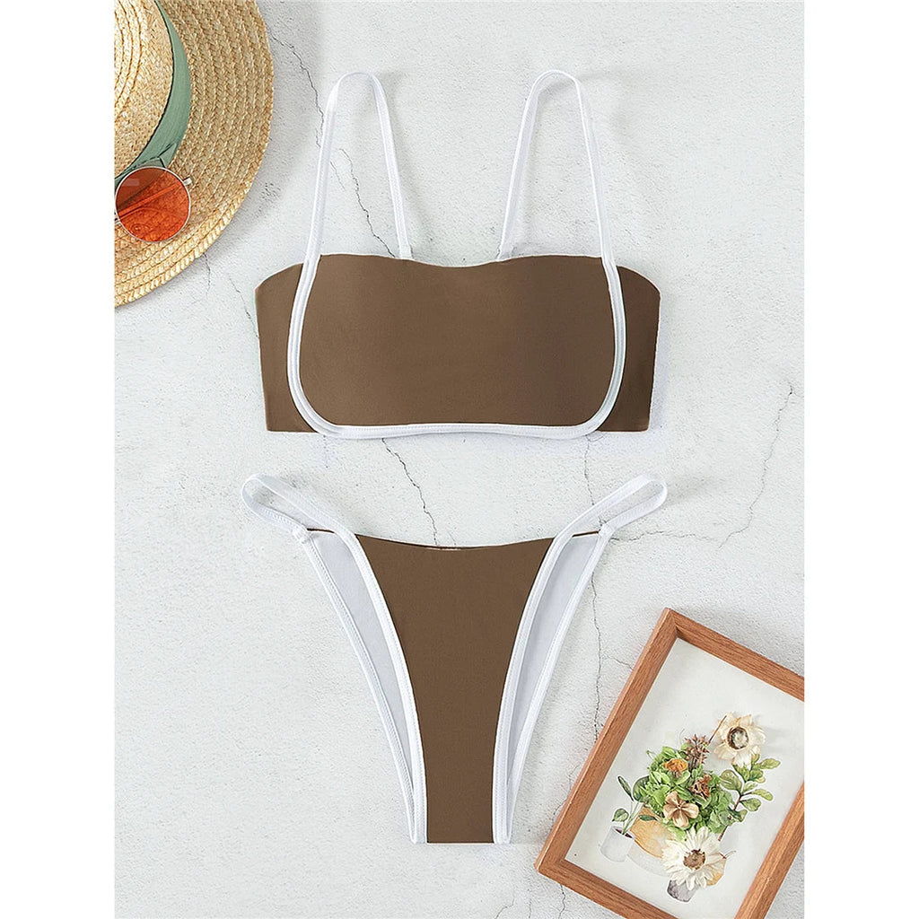 Knotted Splicing Padded Bikini Coffee