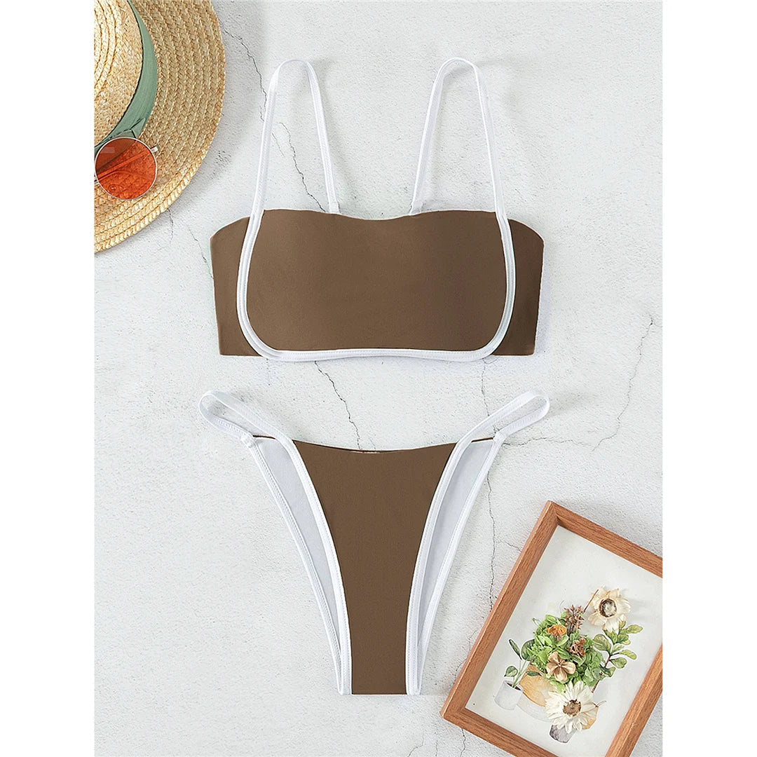Knotted Splicing Padded Bikini Coffee
