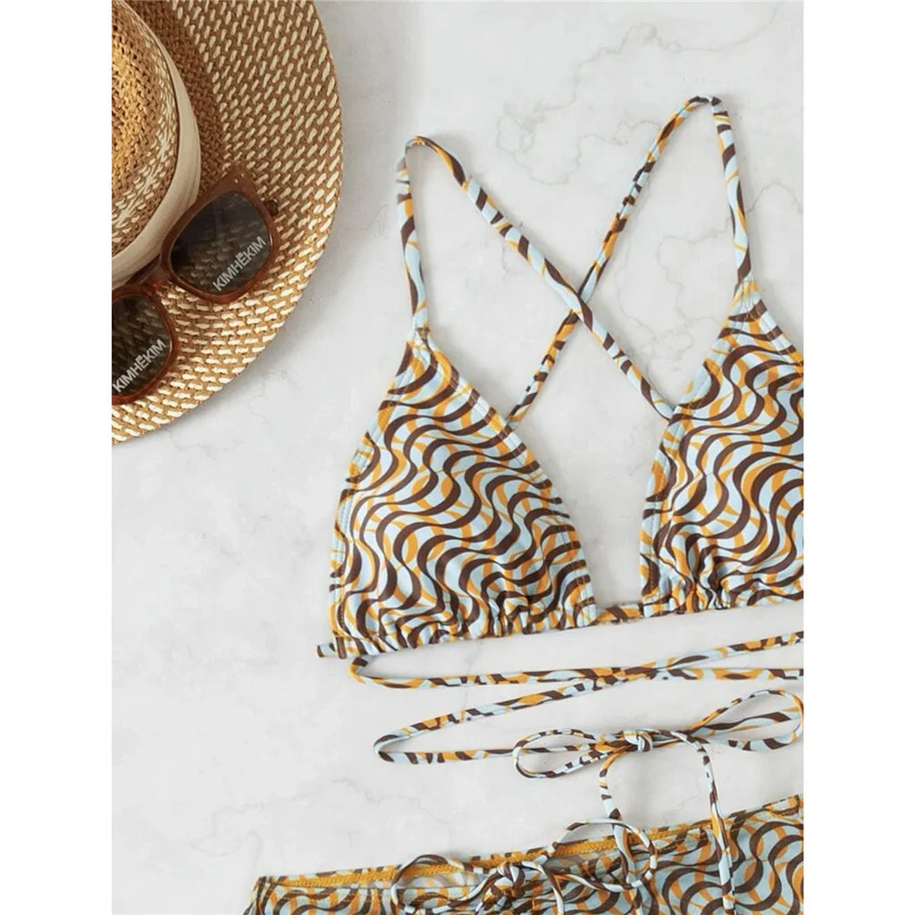 Wrap Around Bikini With Skirt and Hairband