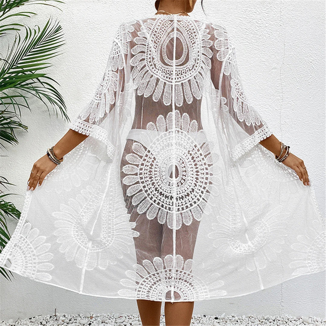 Embroidery Chiffon Cardigan Tunic