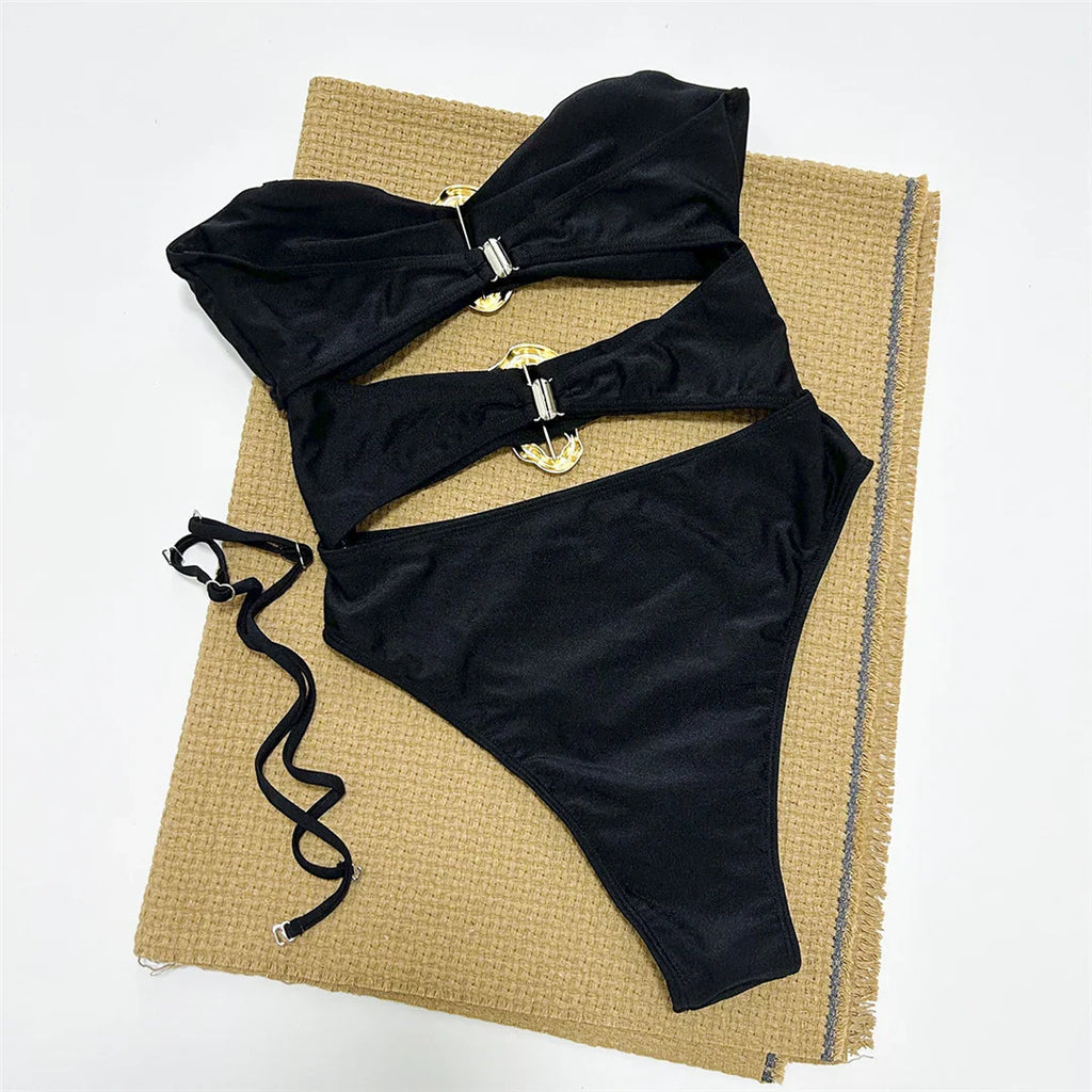 Metal Rings Cut Out One Piece Swimsuit