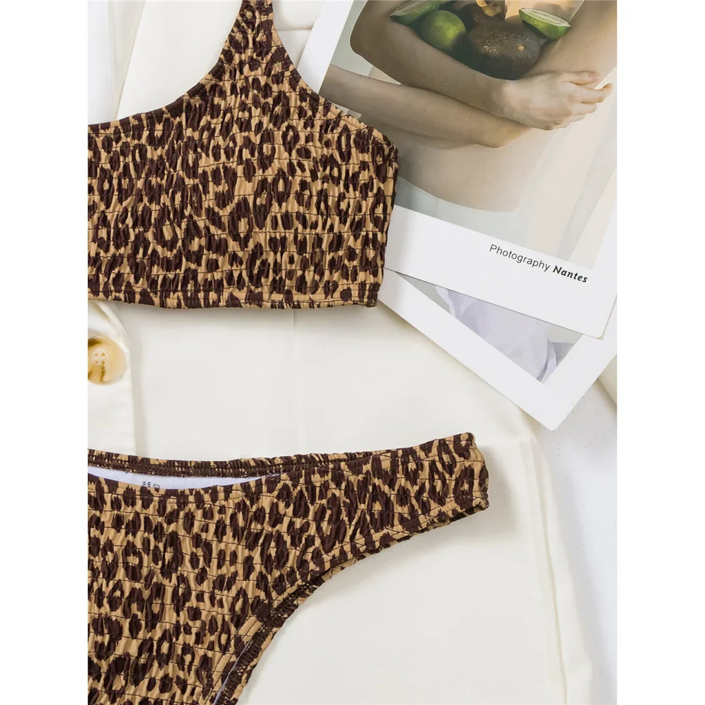 Leopard Wrinkled Brazilian Bikini Set
