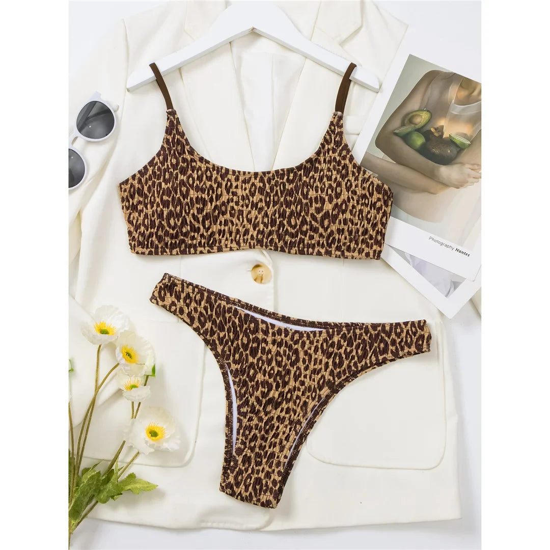 Leopard Wrinkled Brazilian Bikini Set