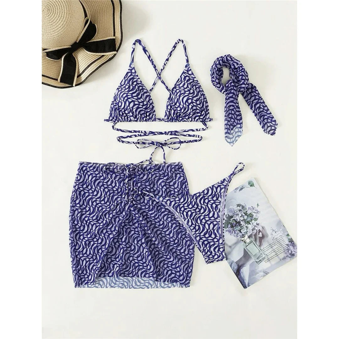 Wrap Around Bikini With Skirt and Hairband