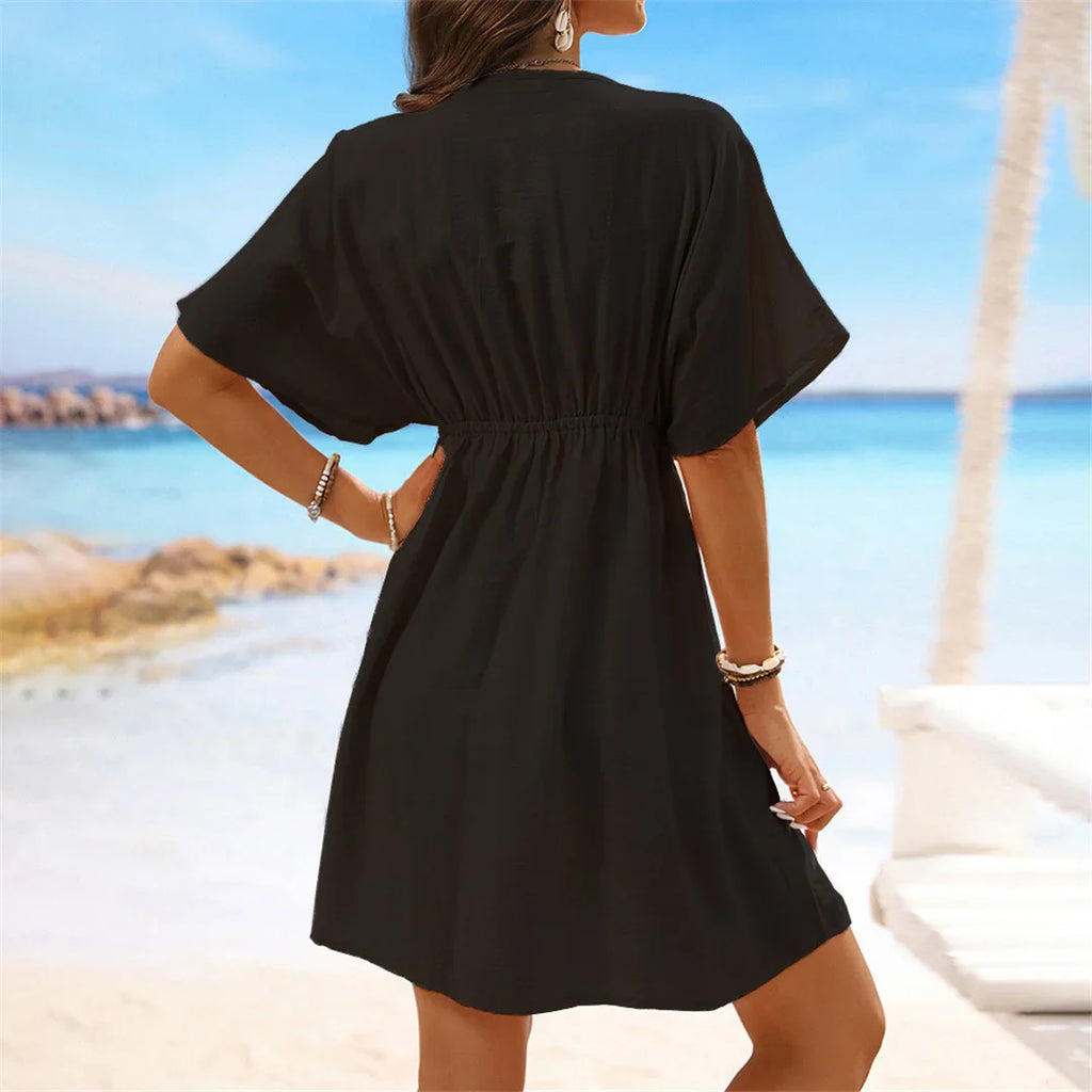 V Neck Lace Beach Tunic Cover-Up
