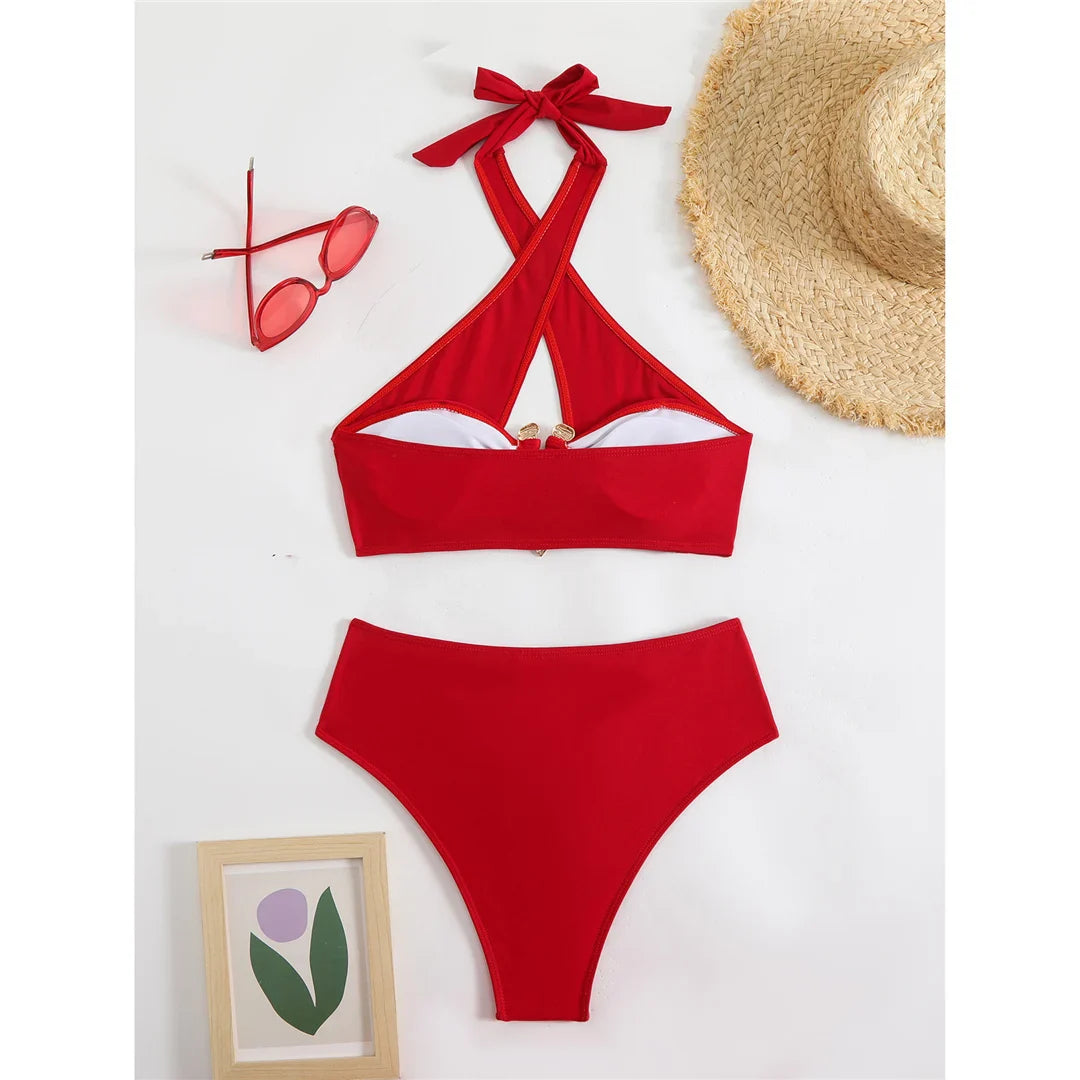 Halter Cut-Out High Waist Bikini