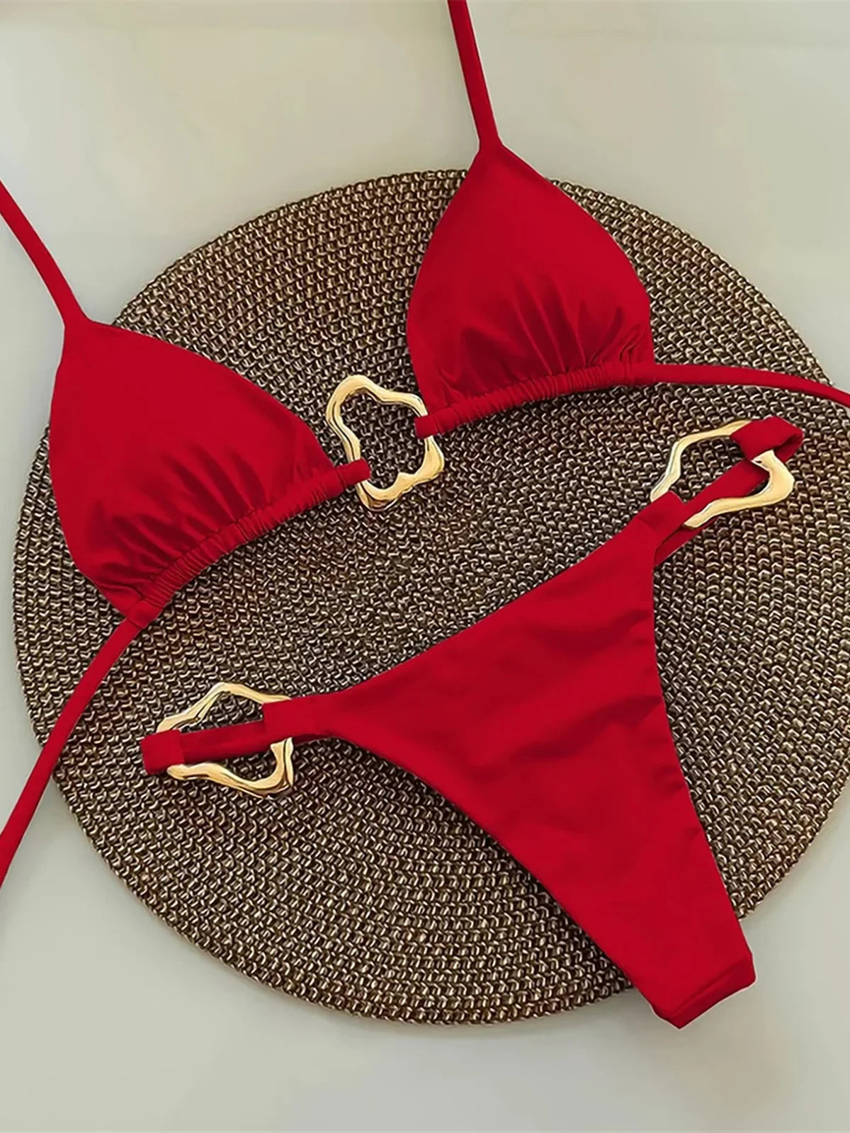 Metal Rings Halter Bikini Set