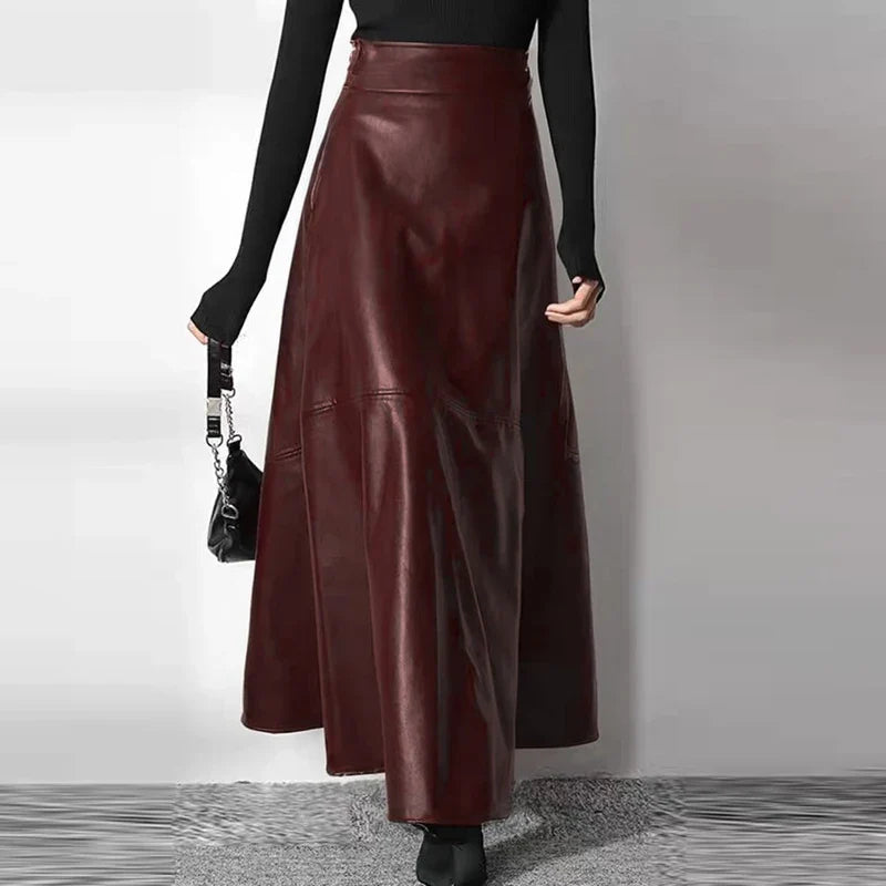 Women’s High Waist Leather Long Skirt