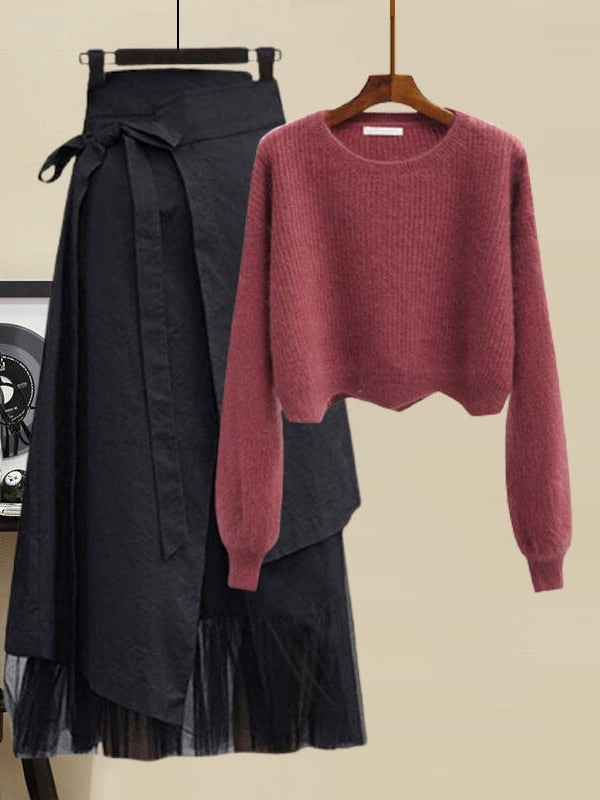 MARTA SKIRT SET Red Sweater Skirt