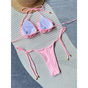 Flowers Halter Thong Bikini Set