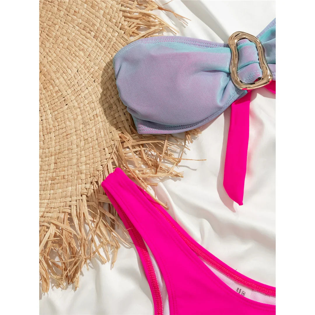 Bandeau Skirt Splicing Bikini Set