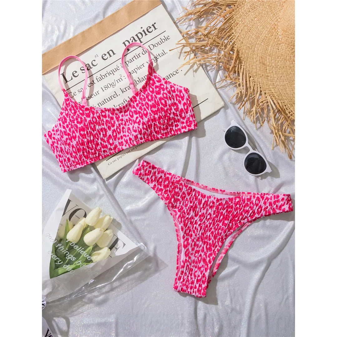 Leopard Wrinkled Brazilian Bikini Set