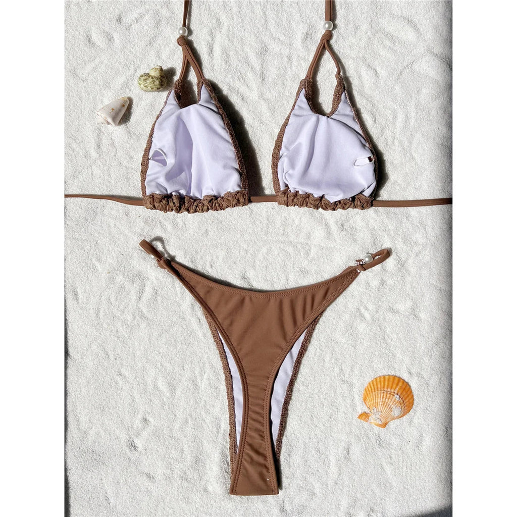 Mesh Fishnet Halter Cheeky Bikini