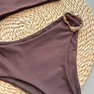 Asymmetric Metal Ring Swimsuit