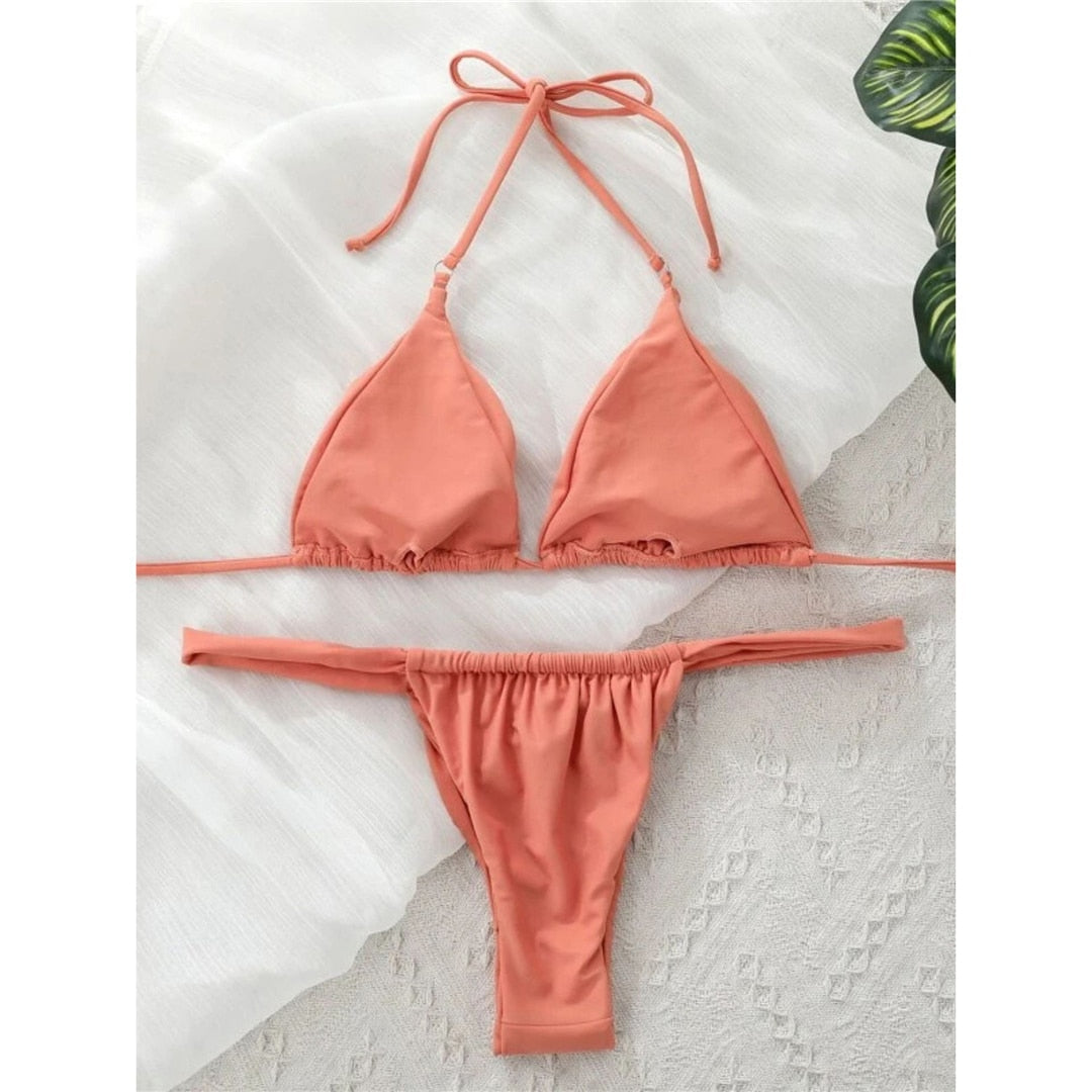 Wrinkled High Cut Thong Bikini