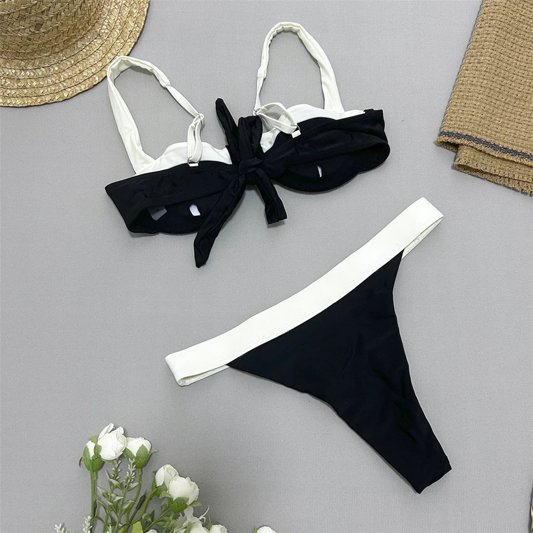 Splicing U Neck Underwired Bikini Set