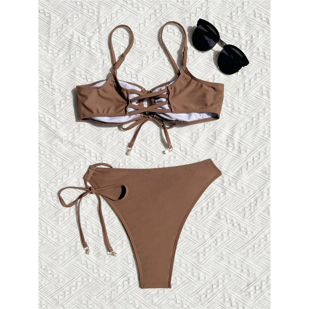 Asymmetric Cut Out Bikini Set