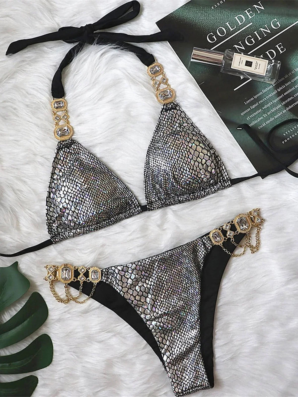 Jeweled Diamond Rhinestone Bikini V2481 Silver
