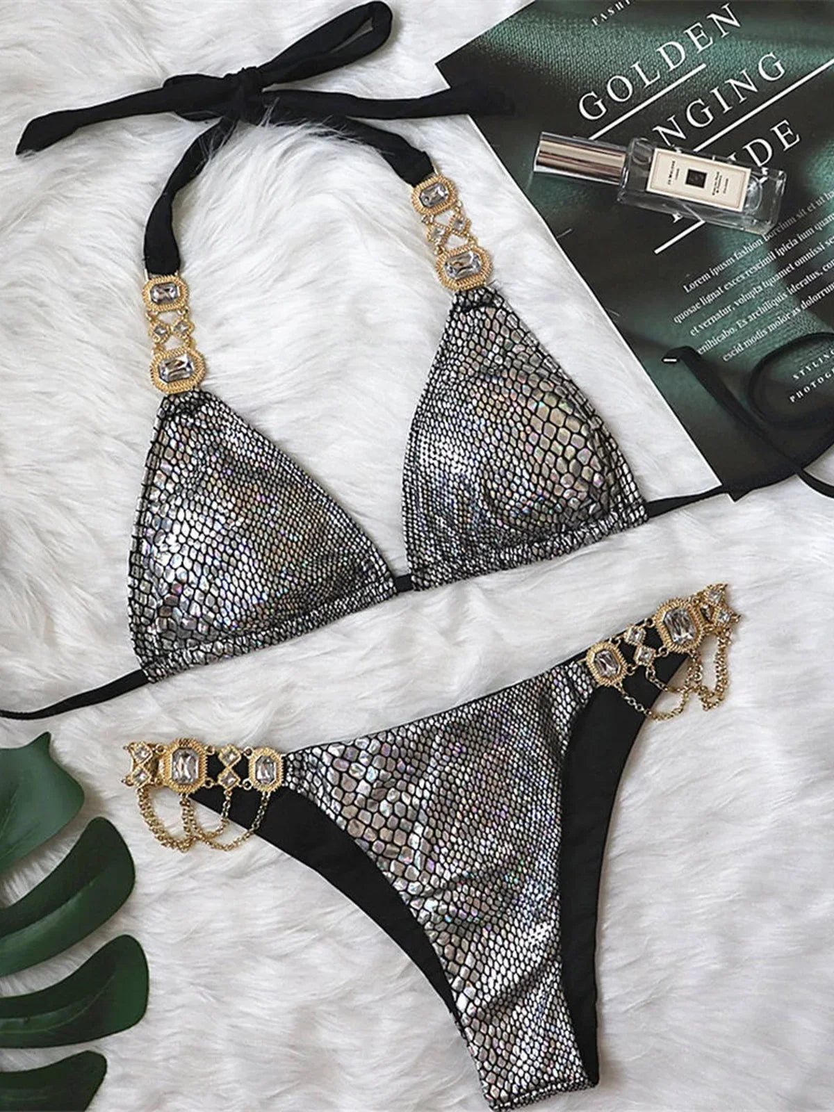 Jeweled Diamond Rhinestone Bikini V2481 Silver