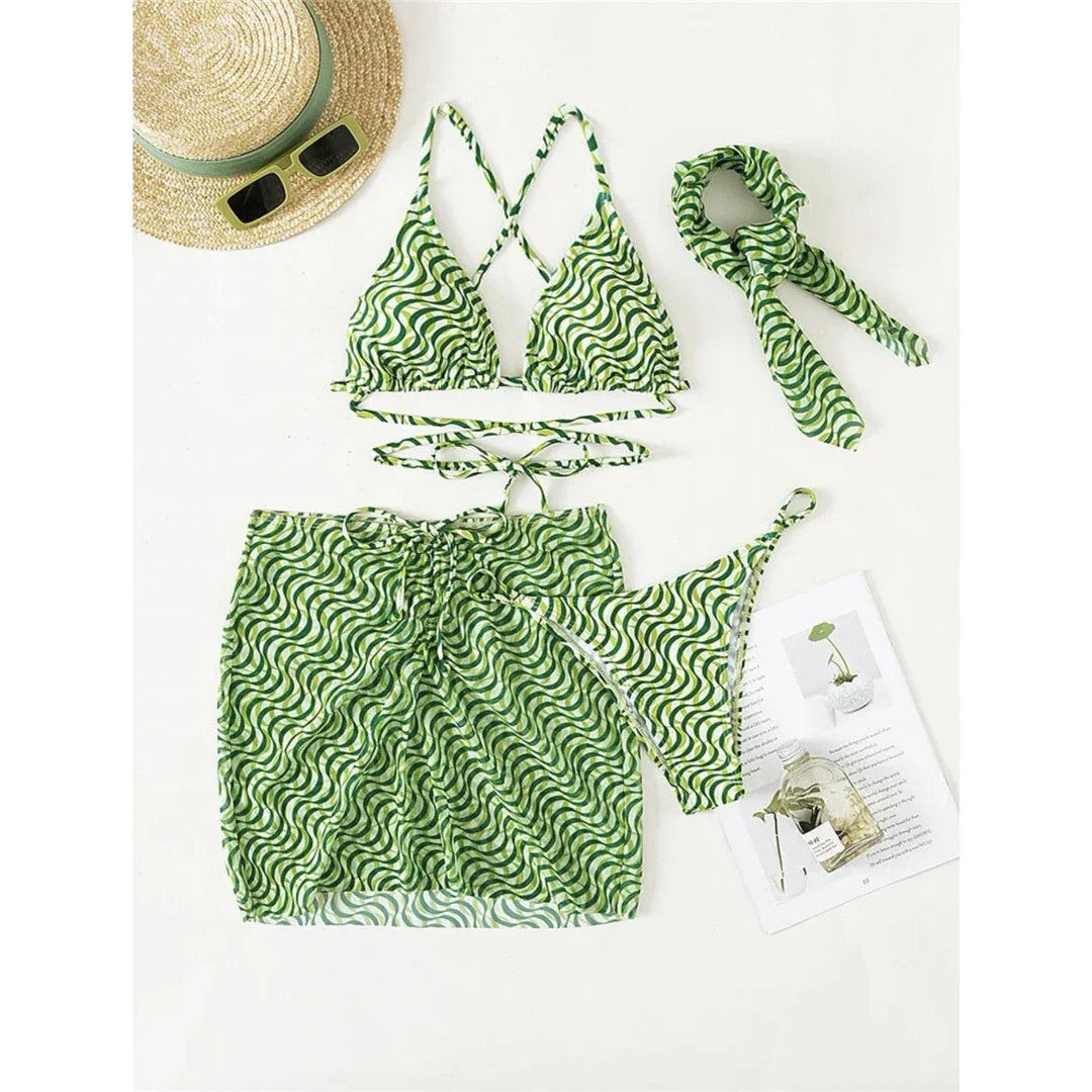 Wrap Around Bikini With Skirt and Hairband