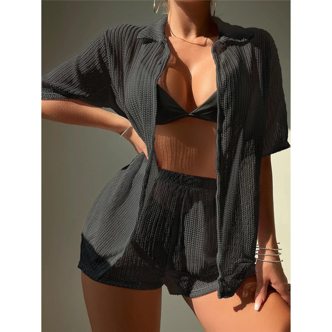 S-XL Short Sleeve Crochet Cover-Up