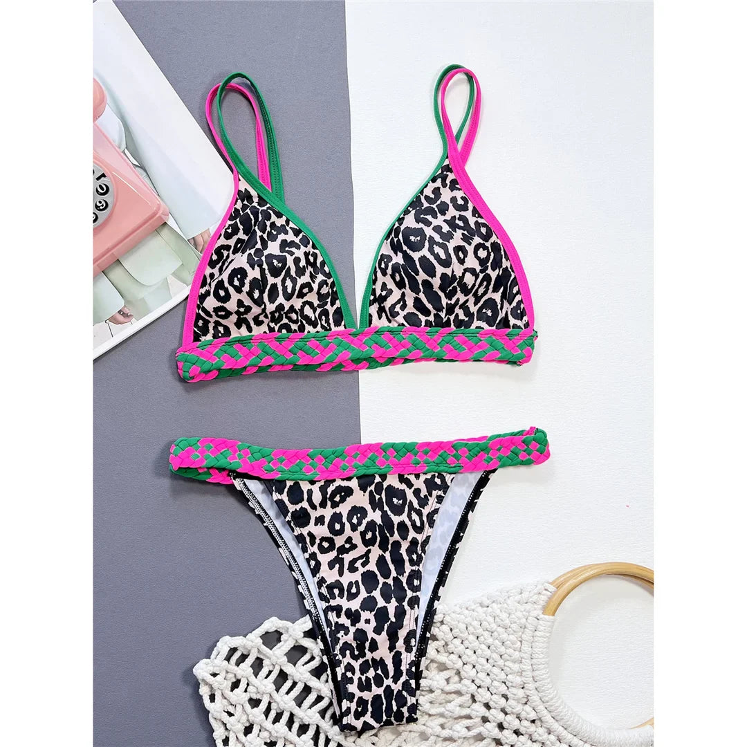 Leopard Printed Splicing Bikini Set Leopard