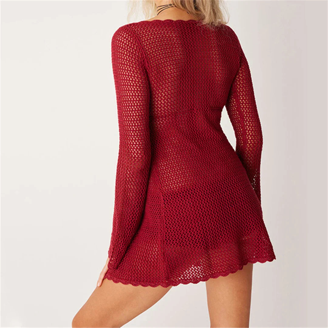 Long Sleeve Hollow Out Crochet Tunic