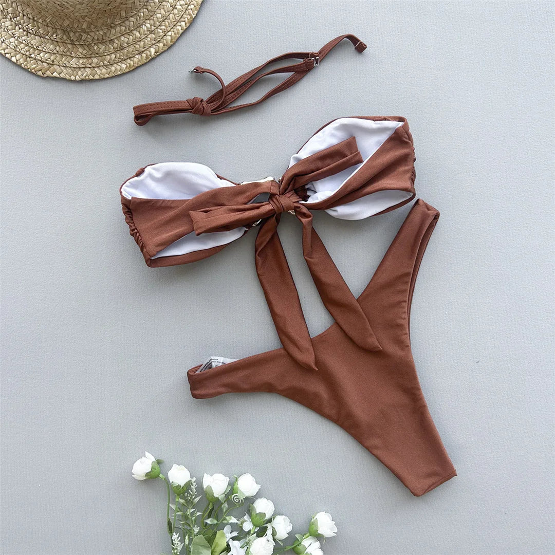Metal Ring Bandeau Bikini Set