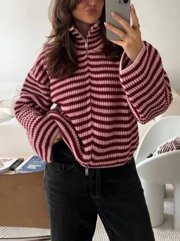 Rosalie Striped Zip-Up Cardigan