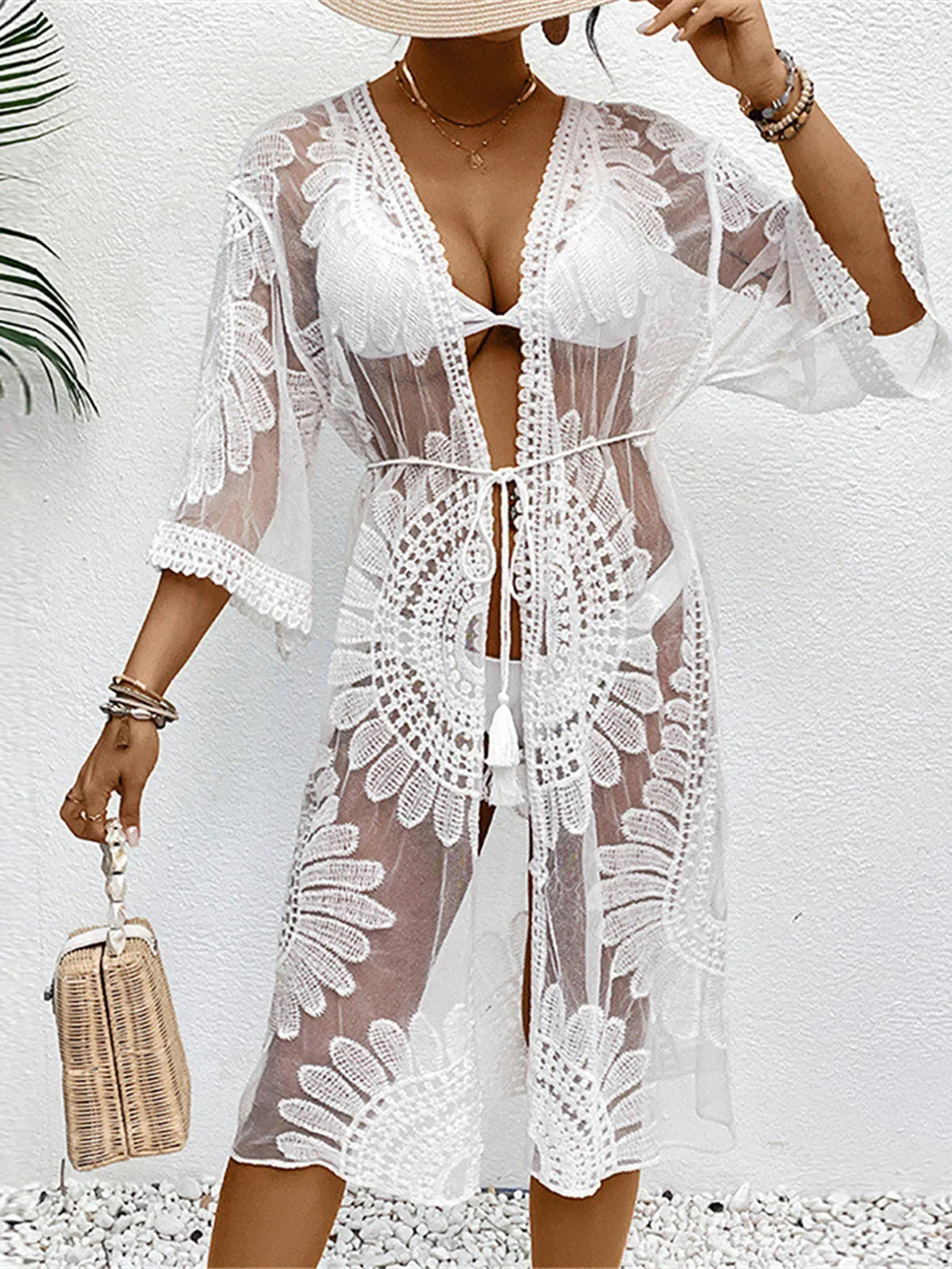 Embroidery Chiffon Cardigan Tunic