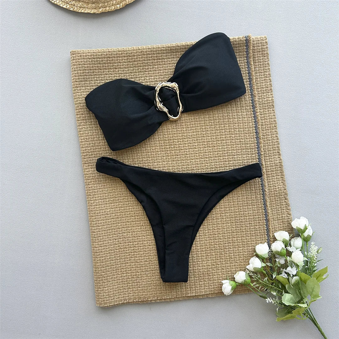 Bandeau Metal Ring Bikini Black