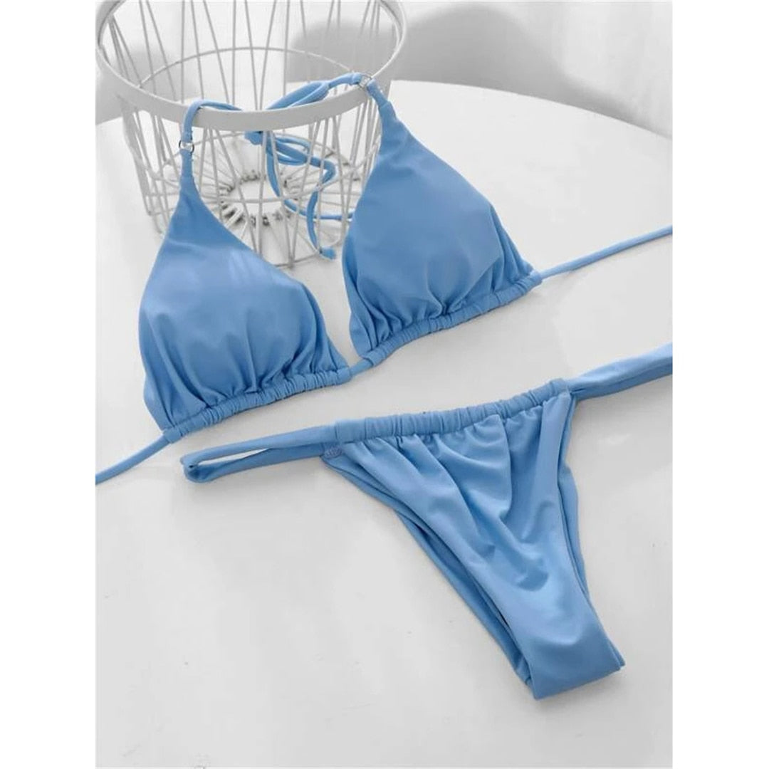 Wrinkled High Cut Thong Bikini
